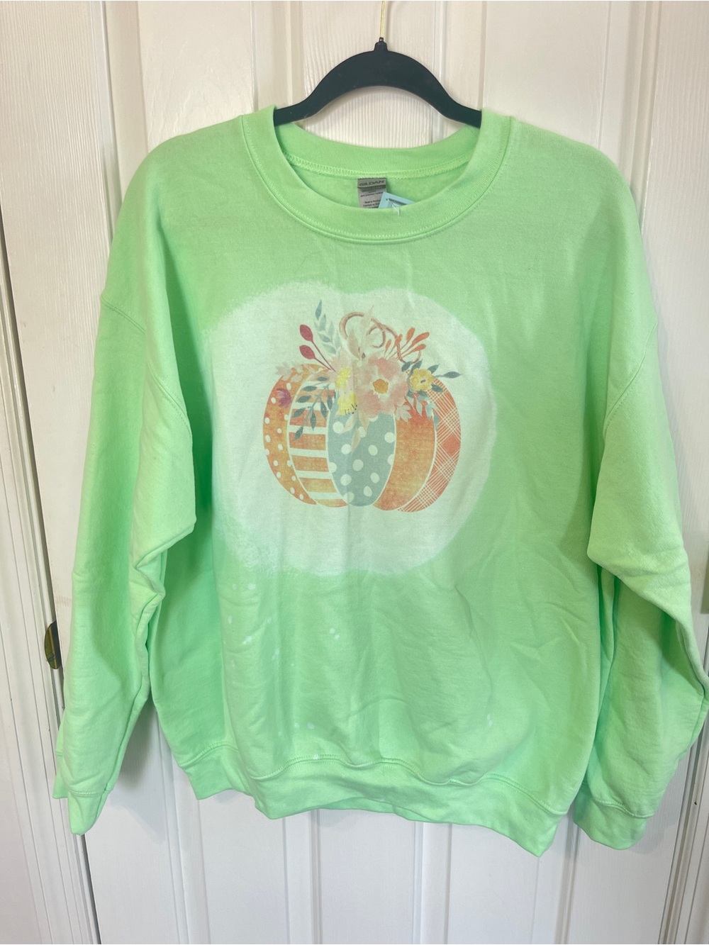 Gildan Womens Pumpkin Graphic Crewneck Sweatshirt Womens Size Large Mint Green